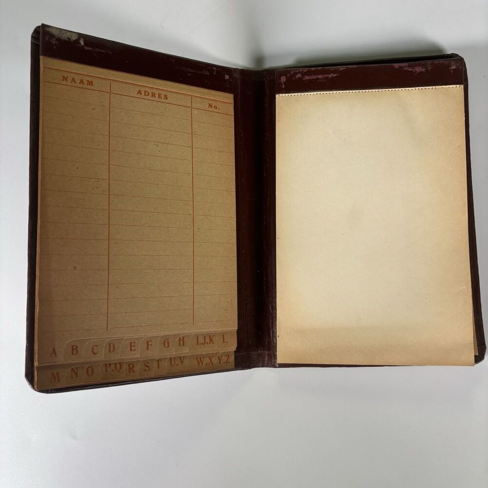 Vintage Dutch Address Book Brown Faux Leather Alphabet Tabs 1950s Stationary